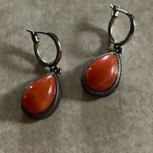 Teardrop red/orange stone earrings